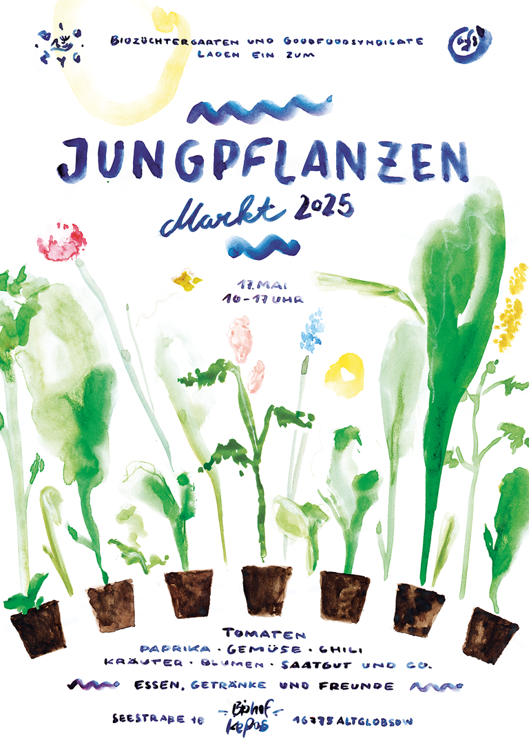 Plakat vom Jungpflsnzenmarkt 2024 von Good Food Syndicate und Biozychtergarten